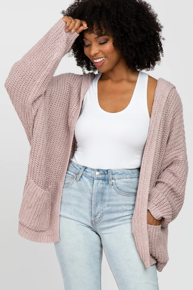 Mauve Cable Knit Hooded Cardigan | PinkBlush Maternity