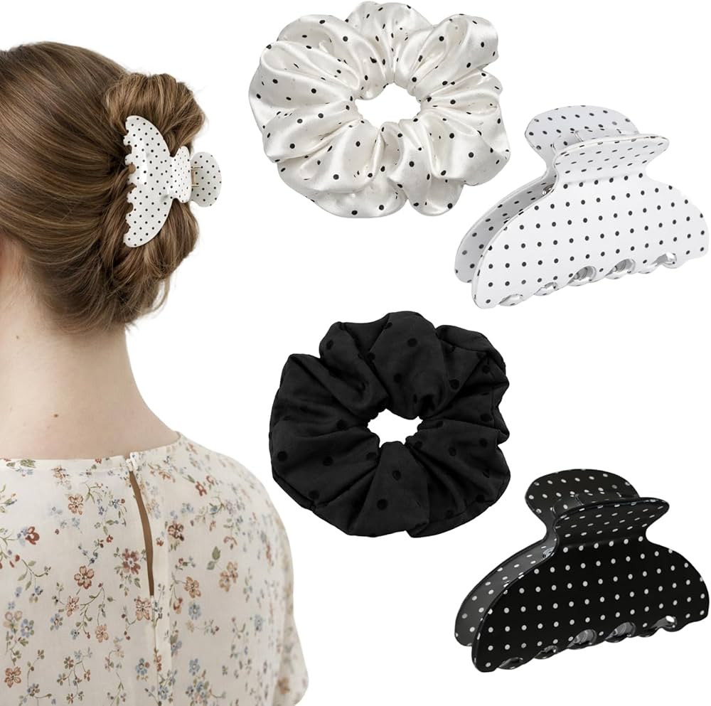 4Pcs Polka Dot Claw Clip Set, Polka Dot Hair Clips, Cute Claw Clips for Women Suitable for Variou... | Amazon (US)