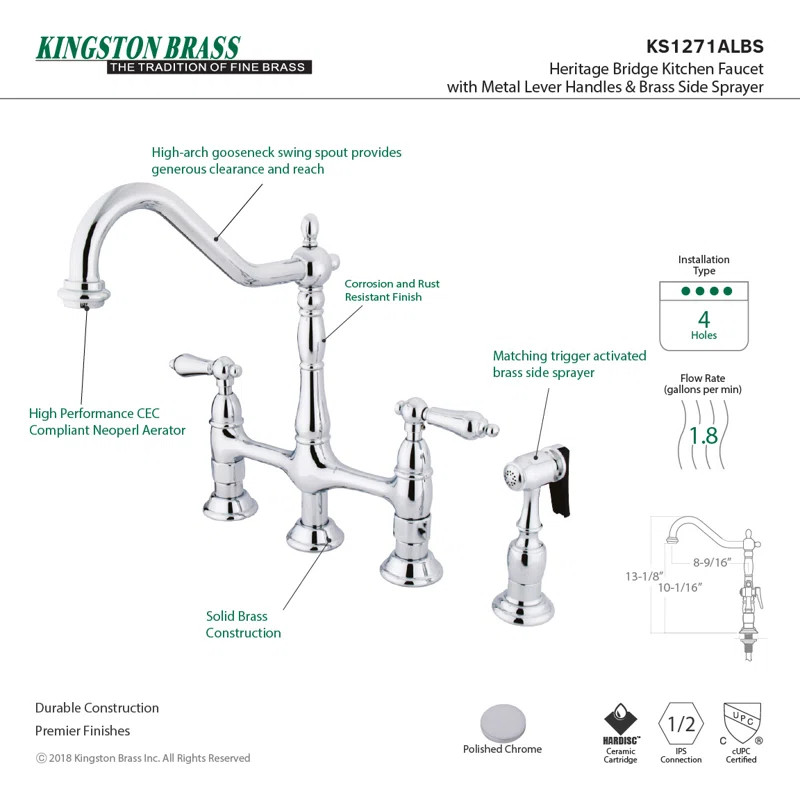 Heritage Bridge Faucet with Side Spray | Wayfair North America
