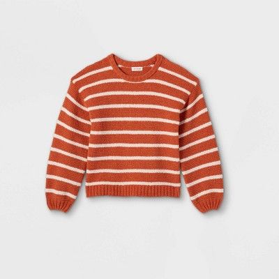 Girls' Striped Pullover Sweater - Cat & Jack™ Cinnamon/Powder Pink | Target