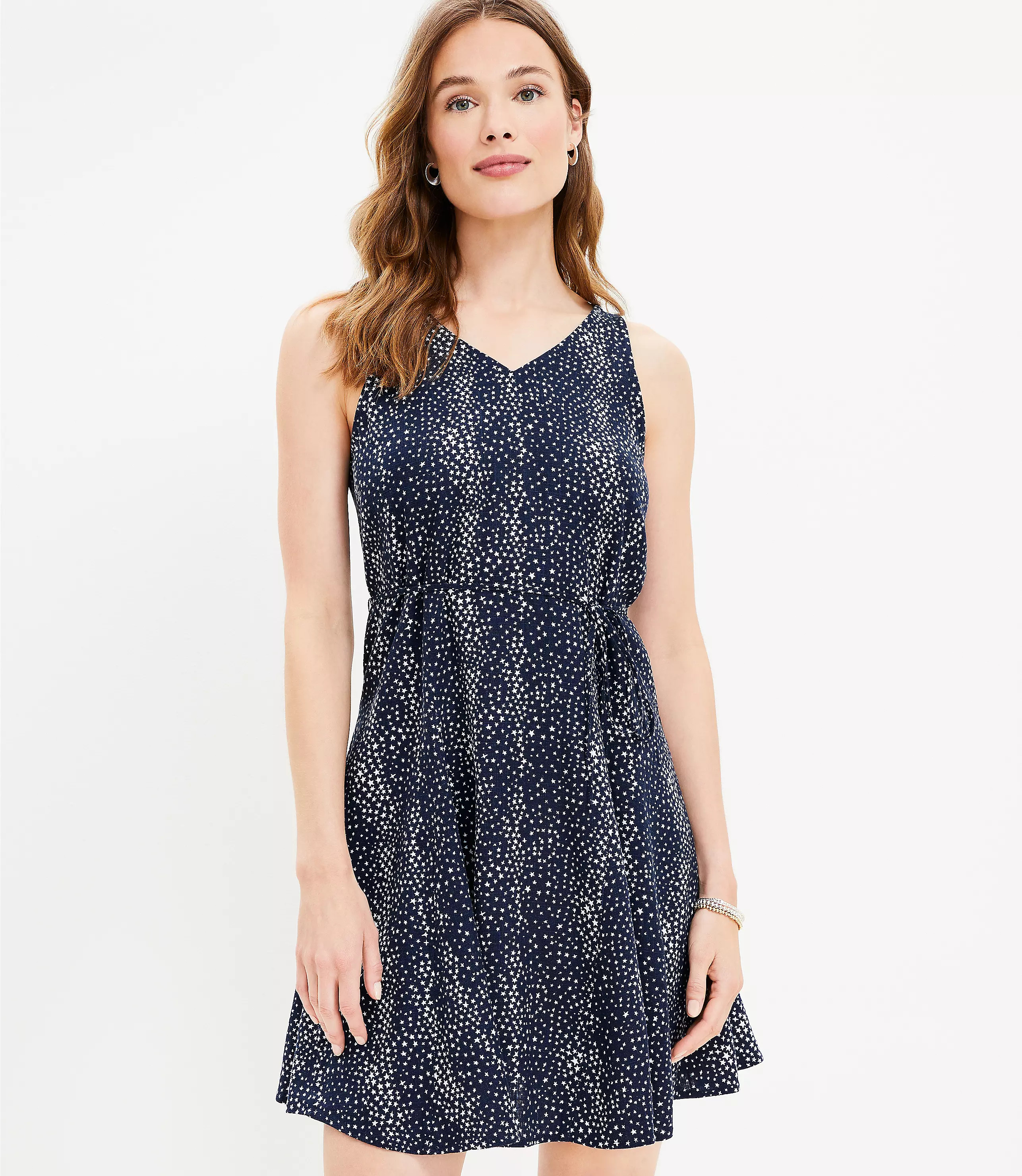 Star Godet Double V Midi Dress | LOFT