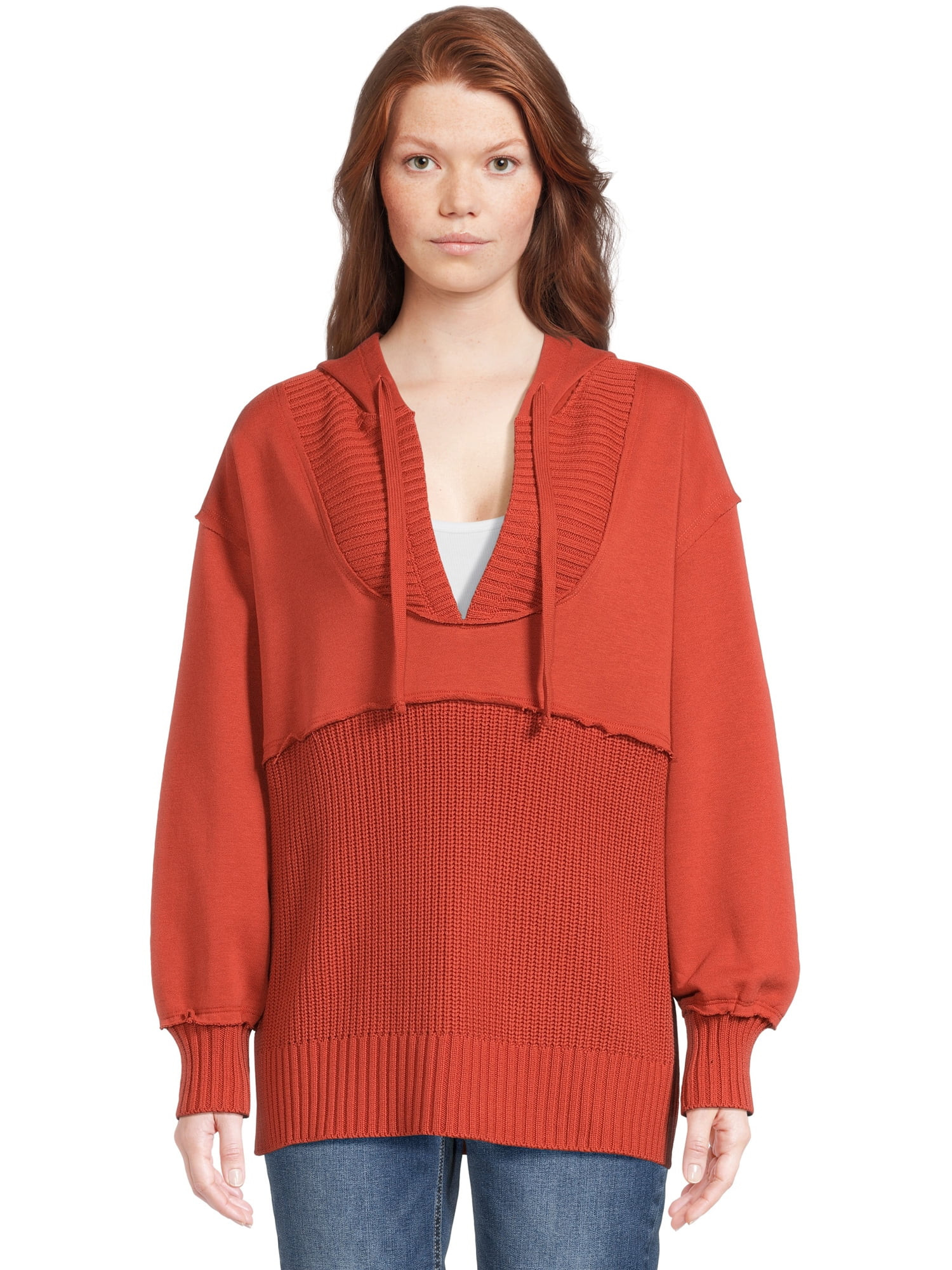 Time and Tru Women's Mixed Media Hoodie, Sizes S-3XL | Walmart (US)