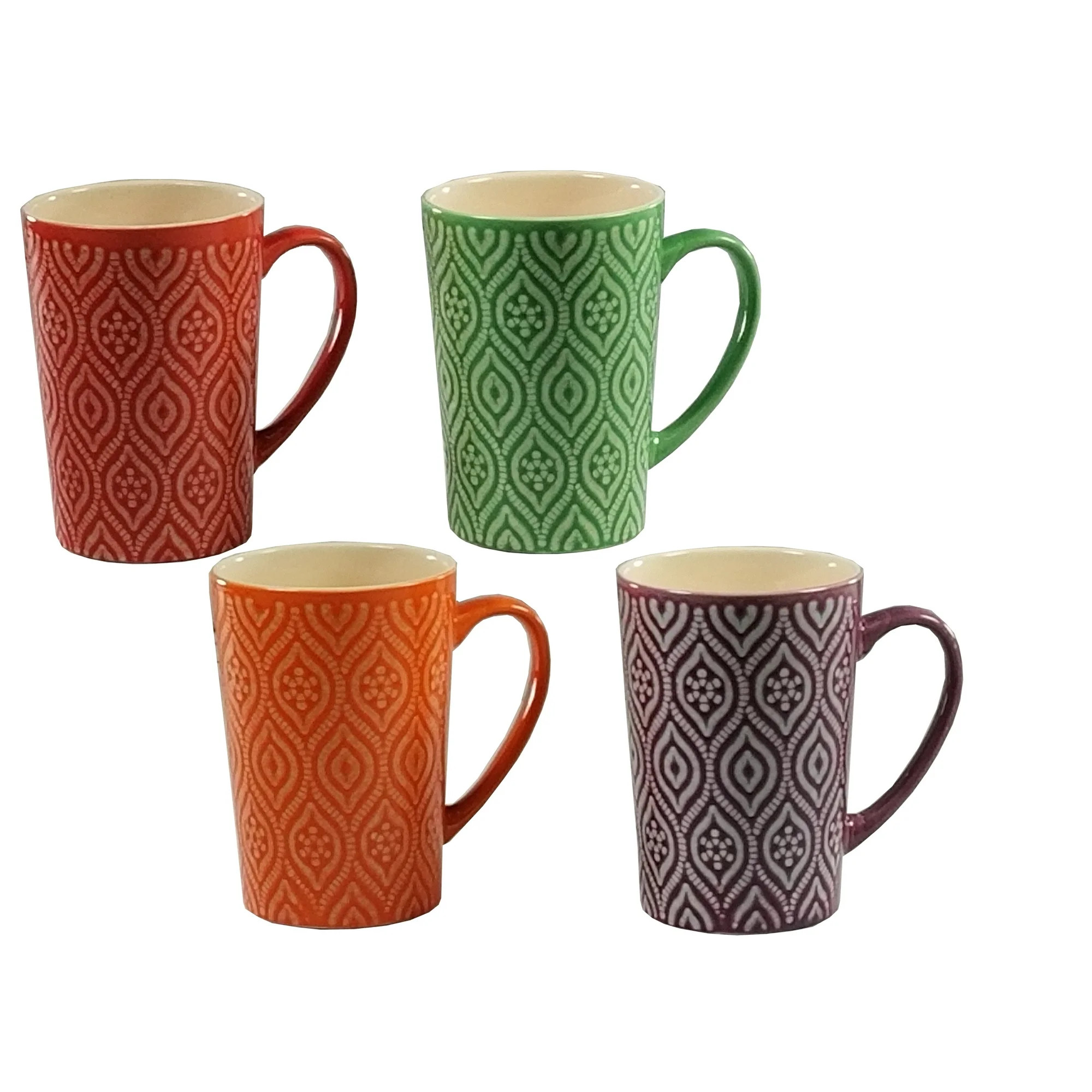 House 2 Home 4 Pc 16oz Multi-Color Ceramic Coffee Mug Set, IKAT Design | Walmart (US)