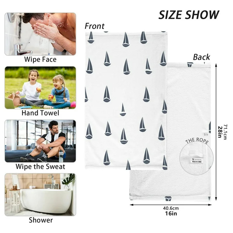White Sailboat PatternBath Towel 100% Cotton Soft Thick High Absorbency Hand Face Towel Single Pa... | Walmart (US)