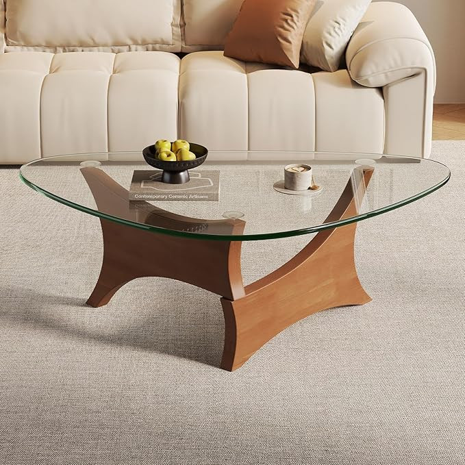 Modern Glass Coffee Table for Living Room, Mid Century Modern Triangle Coffee Table with Tempered... | Amazon (US)