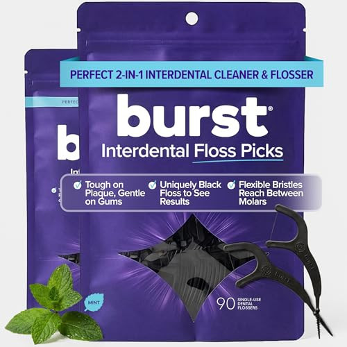 BURST Adult Dental Floss Picks (180 Count/2 Pack) | Mint Eucalyptus | Dental Flossable Picks | Tooth Picks Flossers for Adults Gum Health, Oral Care & Hygiene | Amazon (US)