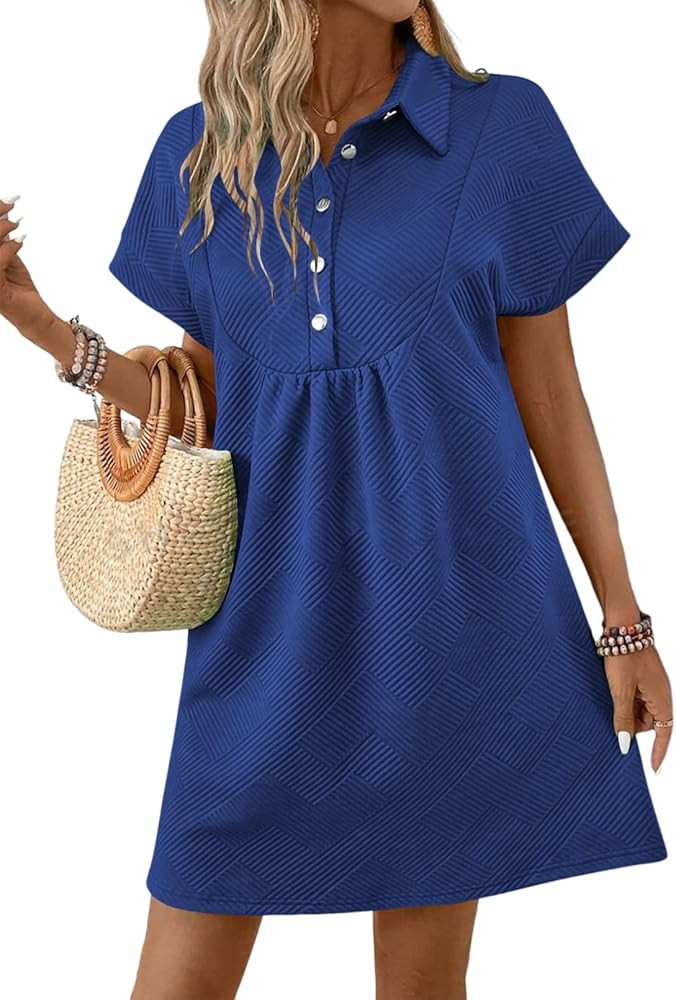 Acelitt Summer Lapel Collared Dresses for Women 2025 Batwing Short Sleeve Mini Dress Beach Sundre... | Amazon (US)