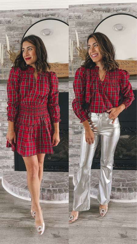 Red tartan dress and red tartan blouse with silver pants. Holiday outfit idea  

#LTKfindsunder100 #LTKparties #LTKHoliday
