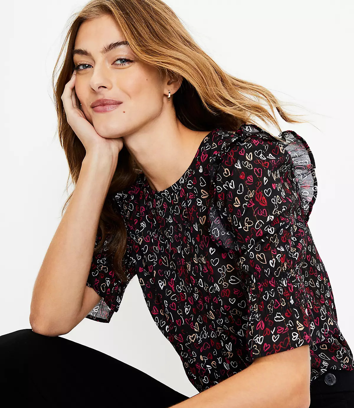 Heart Pintucked Puff Sleeve Top | LOFT | LOFT