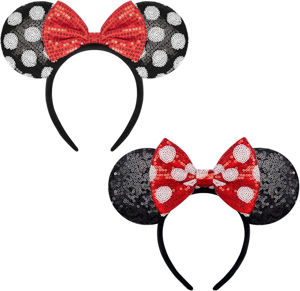 YUNISS 2 PCS Mouse Ears, Shiny Sequin Bow Mouse Ears Headbands for Adult Women Girls Christmas Bi... | Amazon (US)