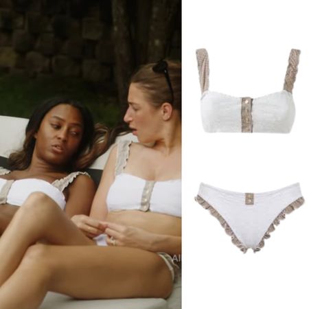 Amanda Batula + Ciara Miller’s White Gingham Ruffle Bikini 