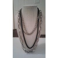 Multi Chain Vintage Silver Tone, Black & Rhinestone Strand Necklace, 17.5-19.5 | Etsy (CAD)