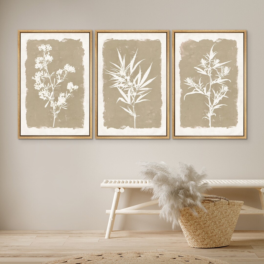Framed Canvas Print Wall Art Set of 3 Wildflower Botanical Floral Illustrations Minimalist Modern... | Etsy (US)