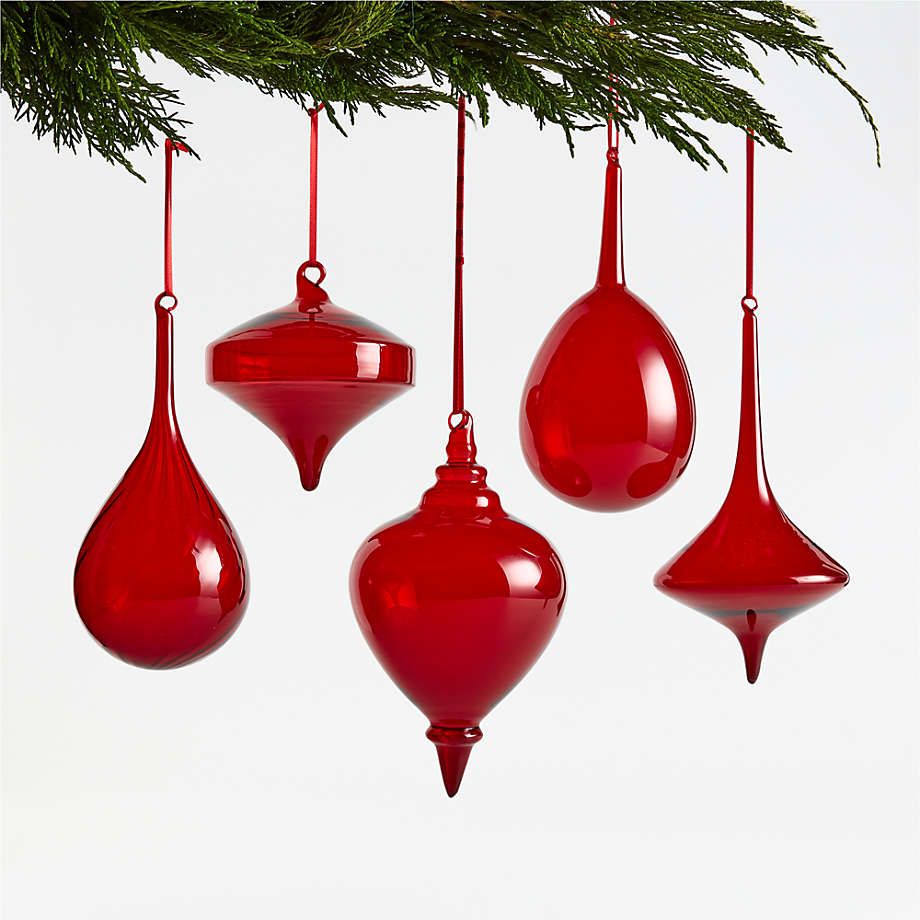 Green Glass Christmas Tree Ornaments, Set of 5 + Reviews | Crate & Barrel | Crate & Barrel
