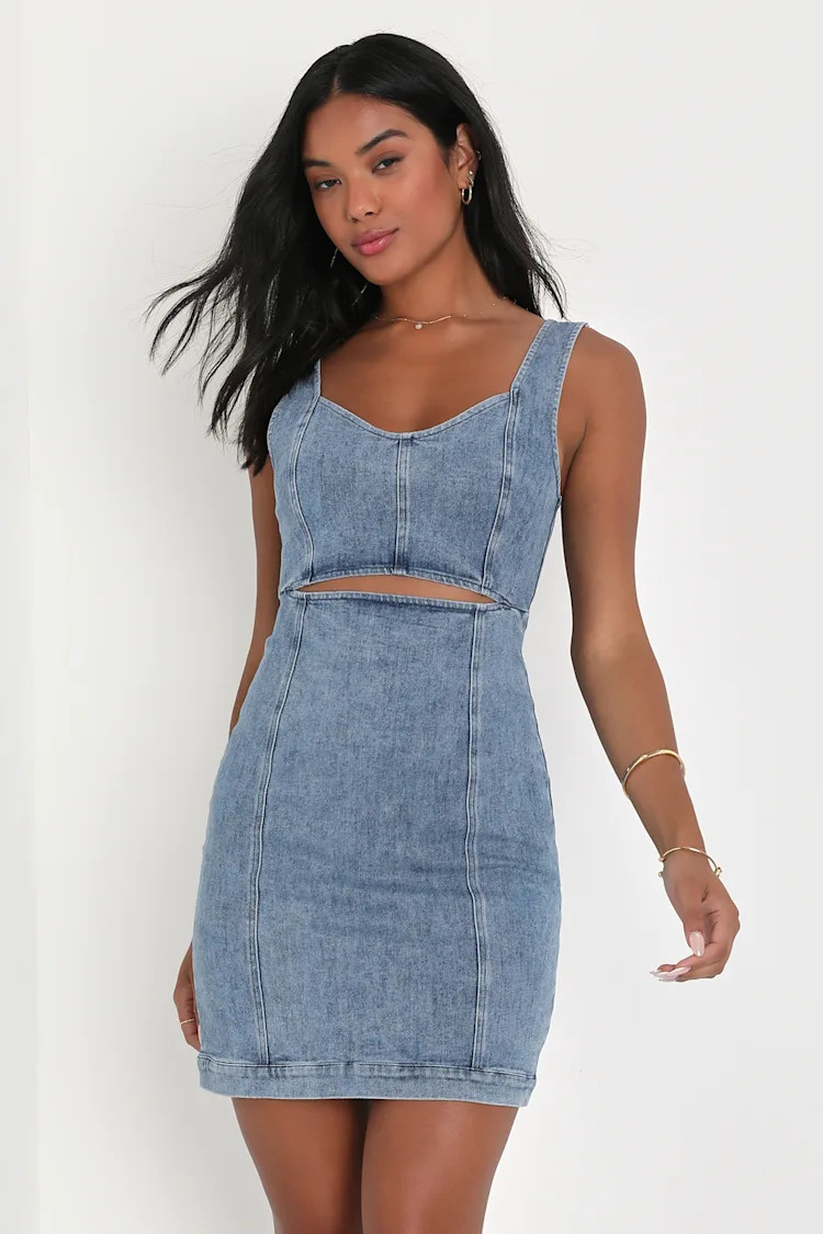 Charming Edge Light Blue Denim Cutout Mini Dress | Lulus