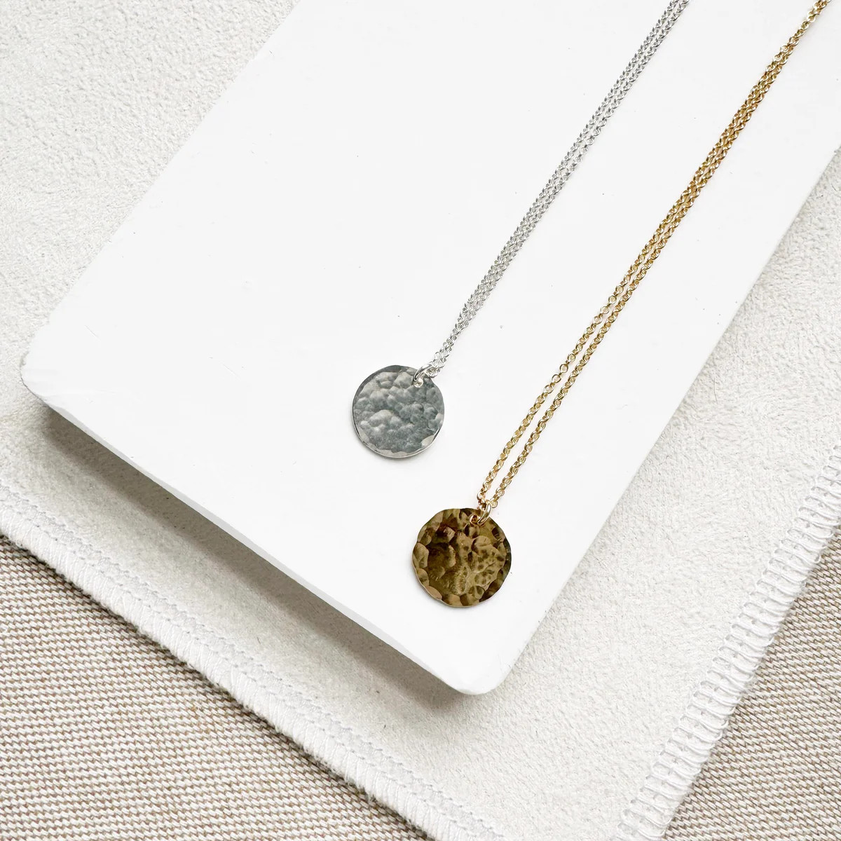 Dainty Minimalist Versatile Everyday Textured Circle Layering Necklace | Sarah Cornwell Jewelry