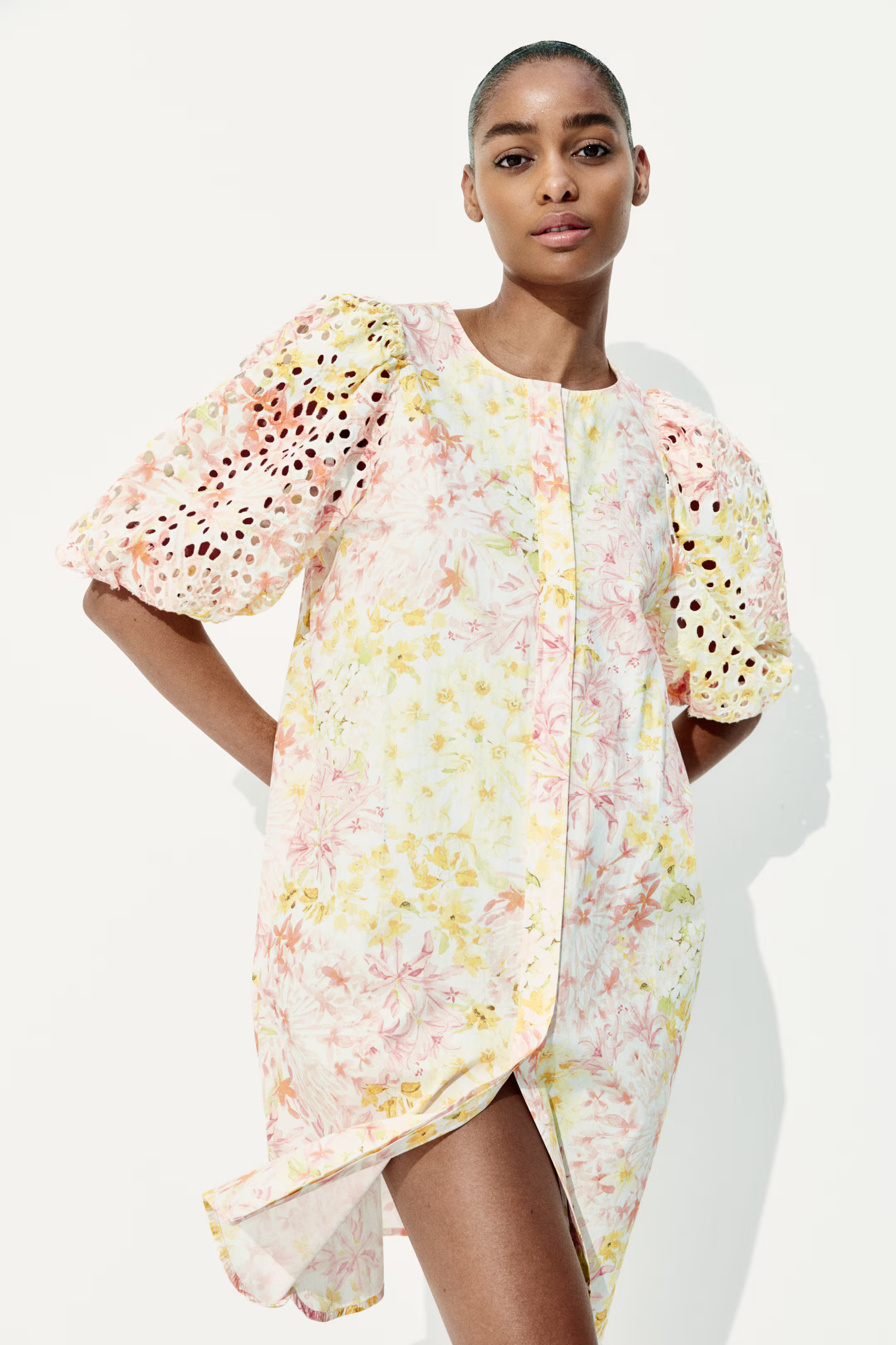 Dress with Eyelet-Embroidered Sleeves | H&M (US + CA)