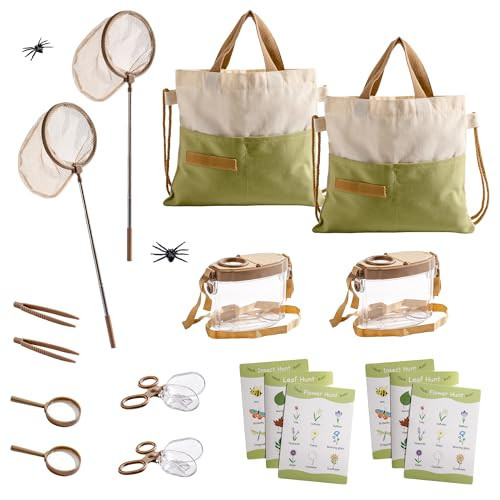 ROBOTIME 2Sets Bug Catcher for Kids, Sturdy Bug Catching Kit with Butterfly Net, Insect Box, Magnifying Glass, Tweezer, Clamp, Cards and Carry Bag, Bug Habitat Outdoor Explorer Kit for Kids 3-12 | Amazon (US)