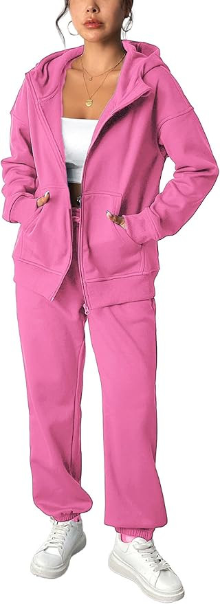 PINSPARK 2 Piece Sets for Women Fleece Sweatsuits Zip Up Hoodie Sweatshirts Drawstring Jogger Swe... | Amazon (US)