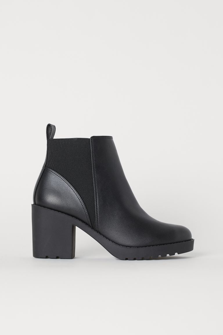 Ankle boots in faux leather with elastic panels at sides. Fabric lining, fabric insoles, and flut... | H&M (US + CA)