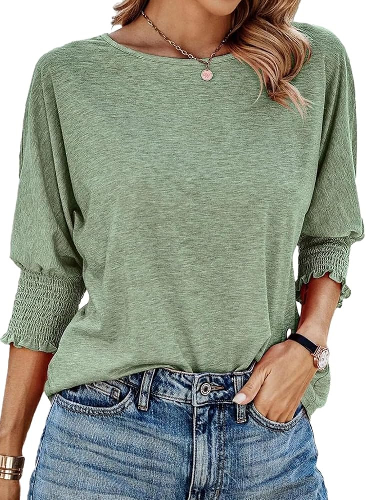 Dokotoo Women's 2026 Fashion Tops 3/4 Sleeve T-Shirts Cute Crewneck Basic Business Tees Blouses | Amazon (US)