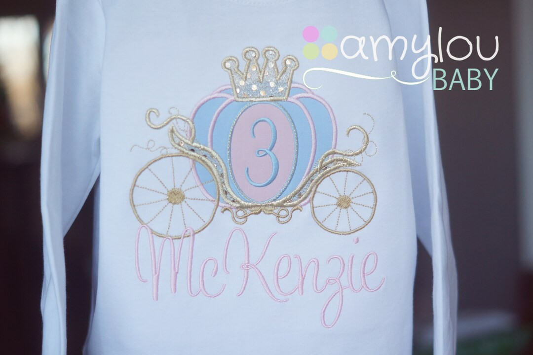 Pink and Blue Cinderella Shirt, Gold Carriage Birthday Toddler Tee Shirt First or ANY AGE Princes... | Etsy (US)