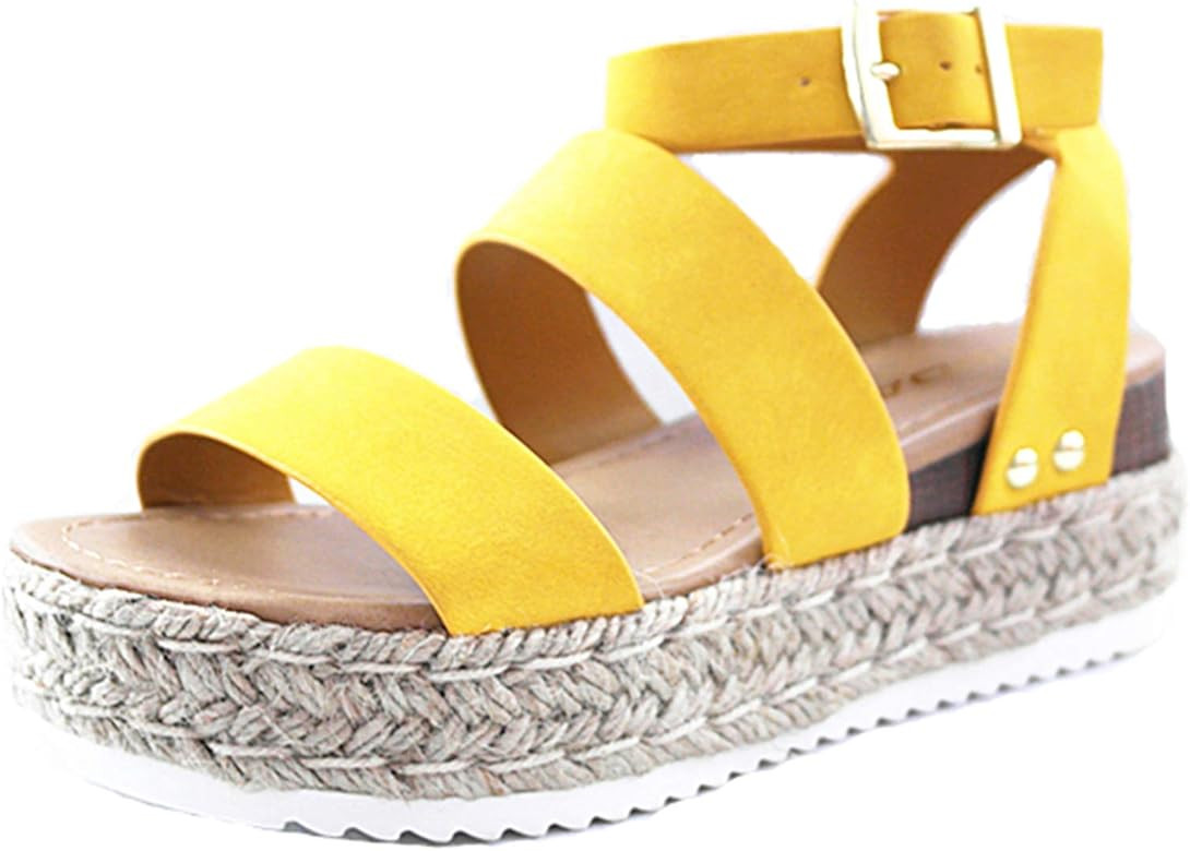 Clip Womens Casual Espadrilles Trim Flatform Studded Wedge | Amazon (US)