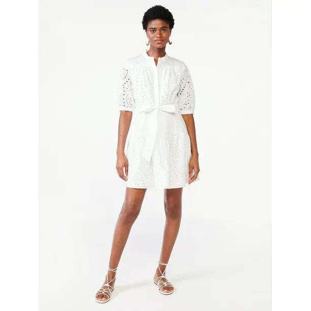 Scoop Women's Eyelet Short Shirt Dress with Volume Sleeves | Walmart (US)