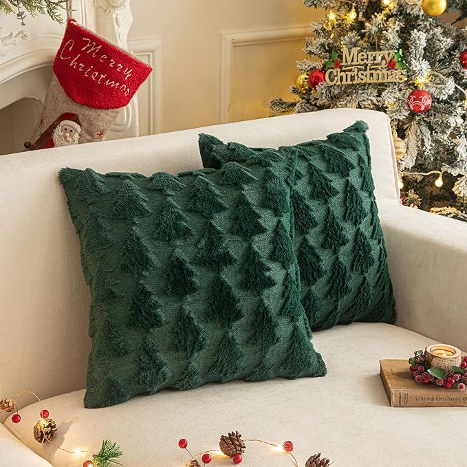 SHITURRE Christmas Tree Decorative Throw Pillow Covers Set of 2 Packs, Soft Fluffy Pillowcases fo... | Amazon (US)
