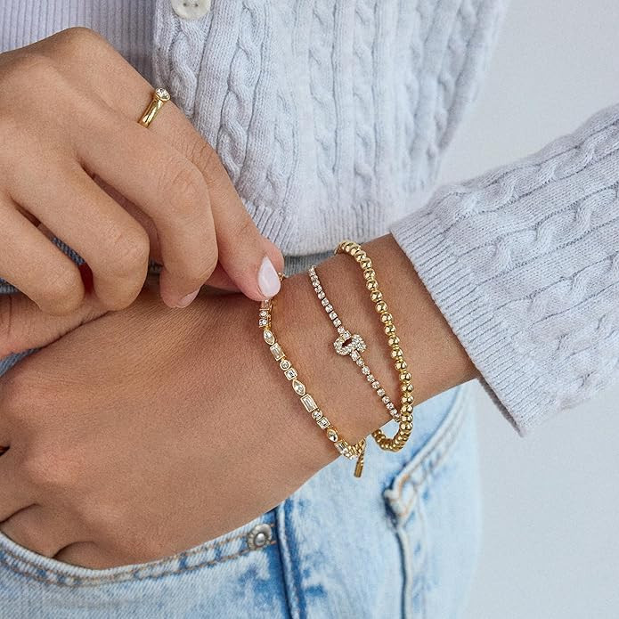 BaubleBar Three Bracelet Gift Set for Women, Gold-Plated Initial Beaded Bracelets, Fashion Jewelr... | Amazon (US)