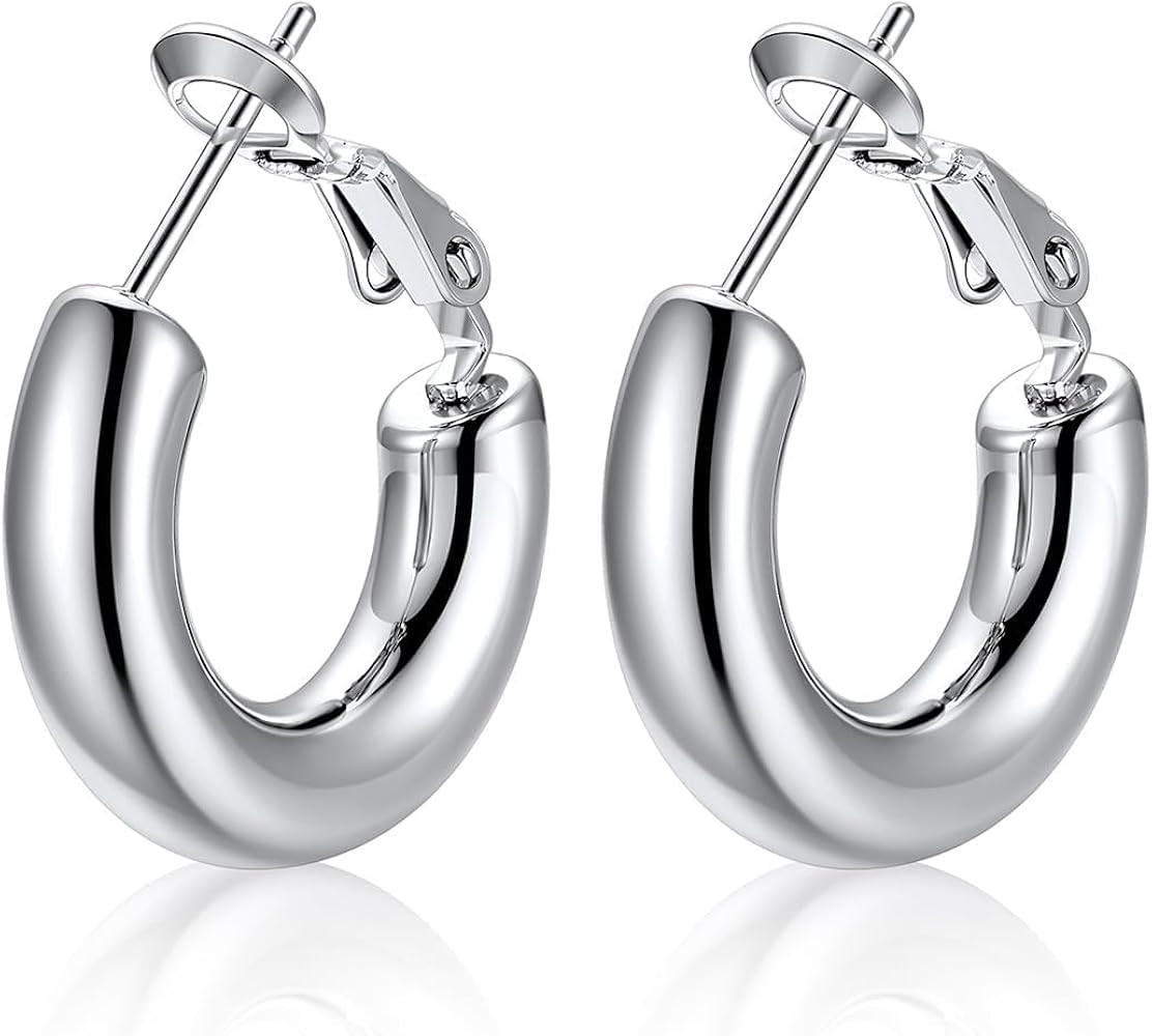 U7 Chunky Hoop Earrings for Women, Stainless Steel Hoops Earring, Classic Polished Thick Ear Jewe... | Amazon (US)