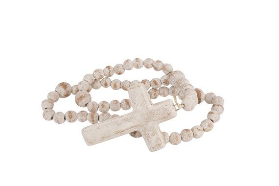 White Cross-Clay Rosary-Beads -Mexican Folk Art-Handmade-Hand Painted-32 inches-Cross-Prayer Bead... | Etsy (US)
