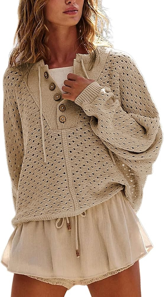 Women’s Fall Knit Oversized Pullover Sweater V Neck 2025 Boho Inspired Quarter Zip Style Ribbed... | Amazon (US)