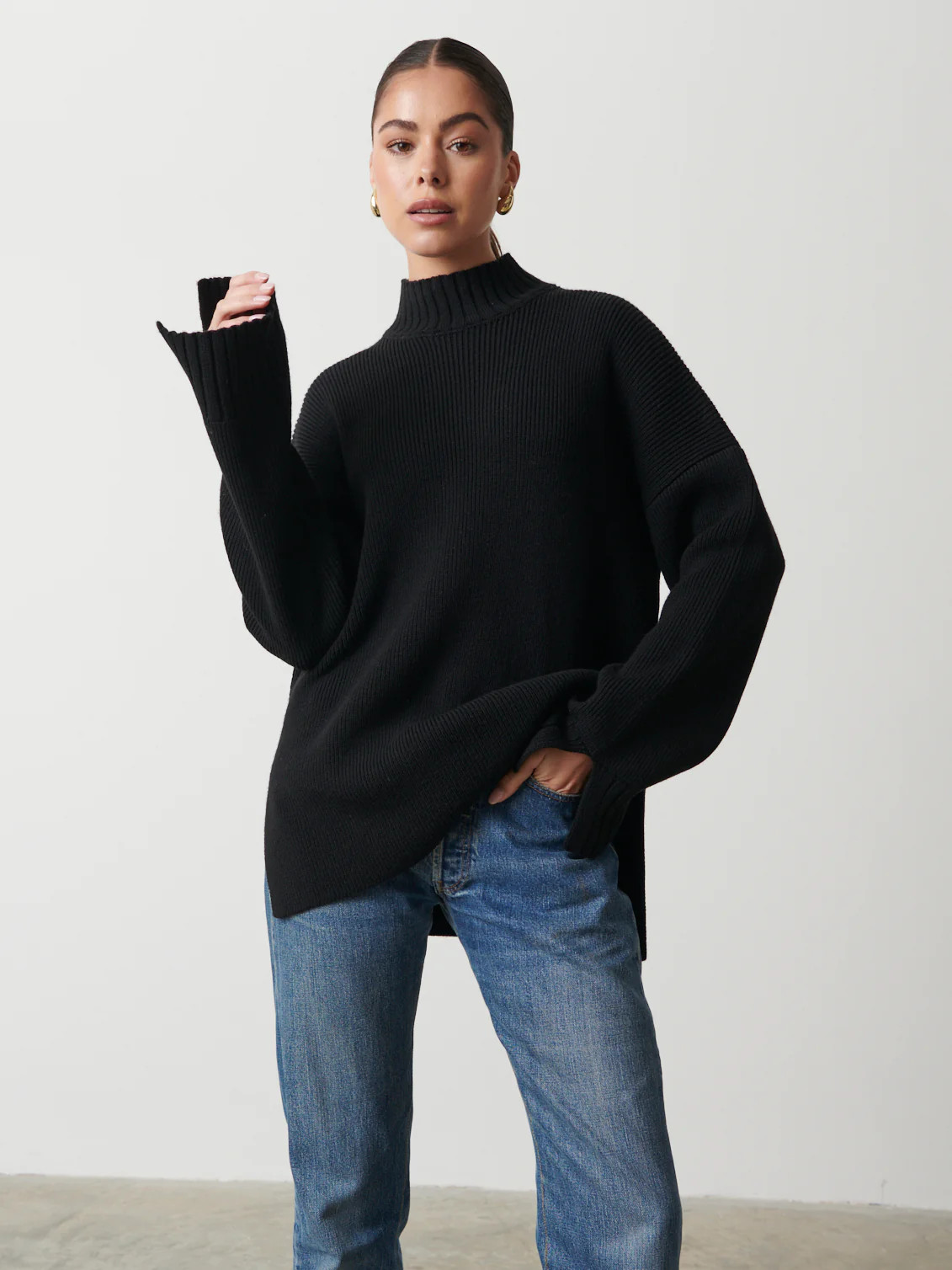 Amory Grown Neck Knit Jumper - Black | Pretty Lavish (UK)