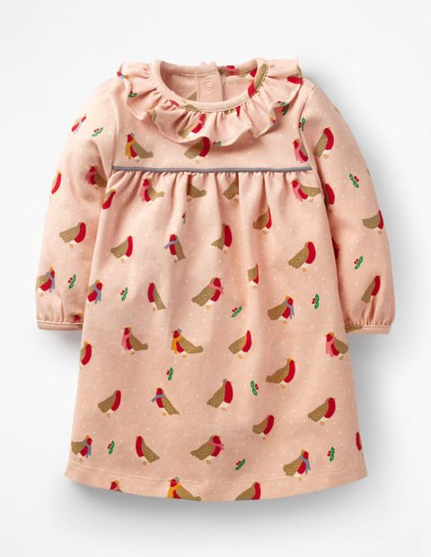 Christmas Jersey Dress Provence Dusty Pink Robins Baby Boden | Boden (US)