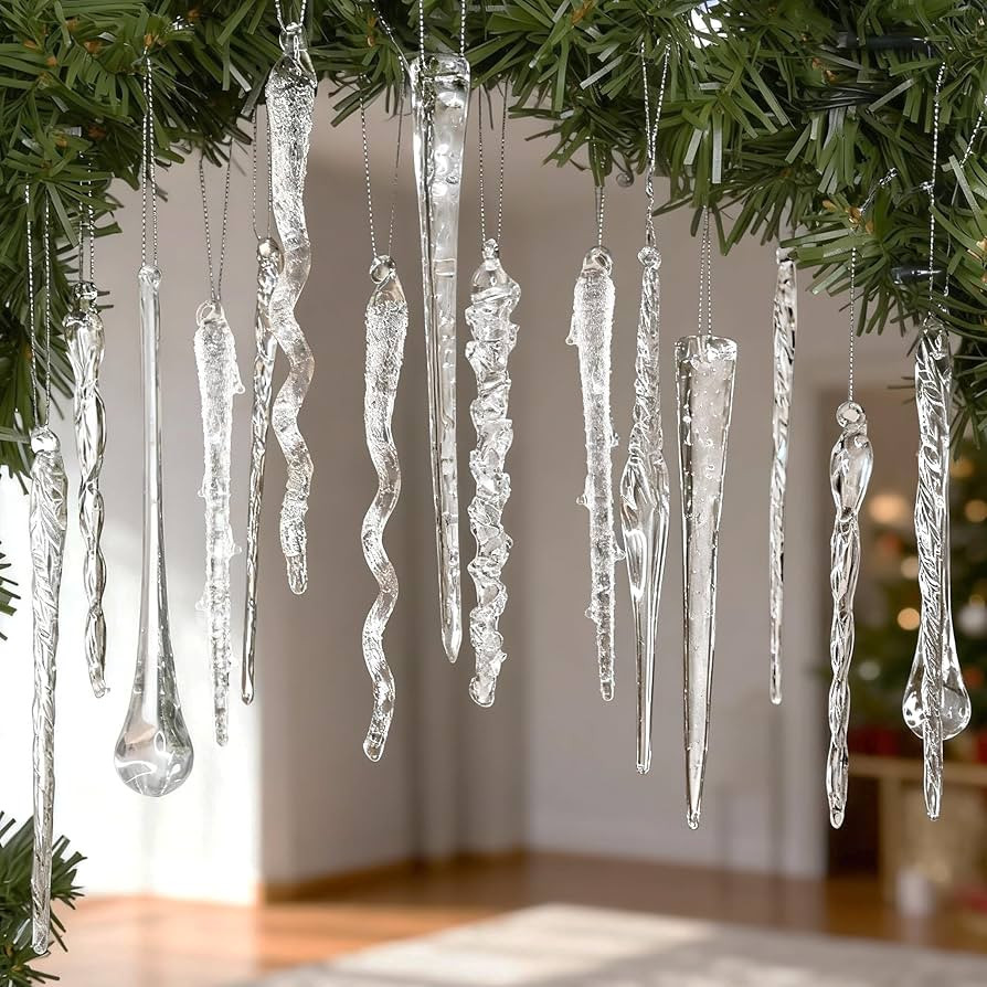 Glass Icicle Ornaments for Christmas Tree Decorations, 32Pcs Clear Glass Icicle Teardrop Hanging ... | Amazon (US)