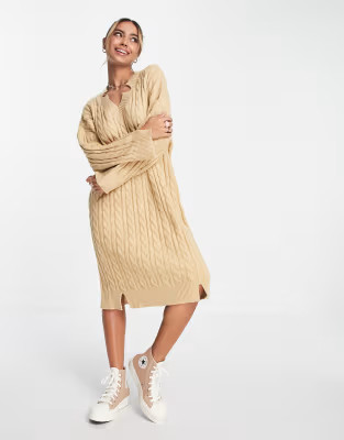 Urban Revivo cable knit midi dress in camel | ASOS | ASOS (Global)