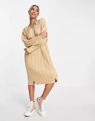 Urban Revivo cable knit midi dress in camel | ASOS | ASOS (Global)