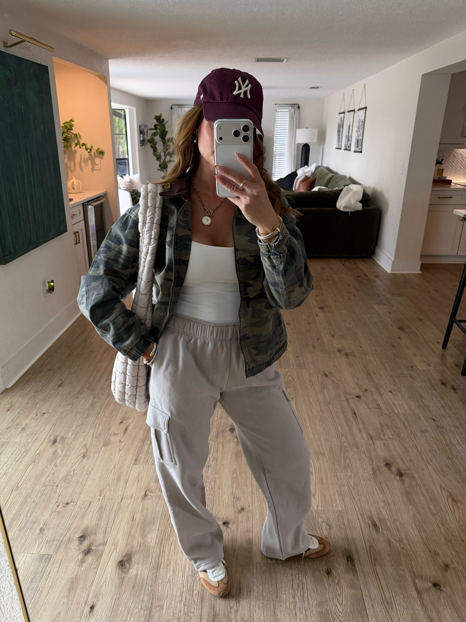 Another way to style these fleece cargo sweatpants from Amazon this fall! They’re so good, you’ll want them in more than one color, too!

Wearing one of my favorite double layered tank tops paired with a camo jacket! 

This puffer tote bag holds so much! I love it!

Everything is so affordable and versatile! Perfect for travel, everyday casual, school pickup, or running errands as a mom on the go!

#LTKootd #LTKTravel #LTKmomlife
