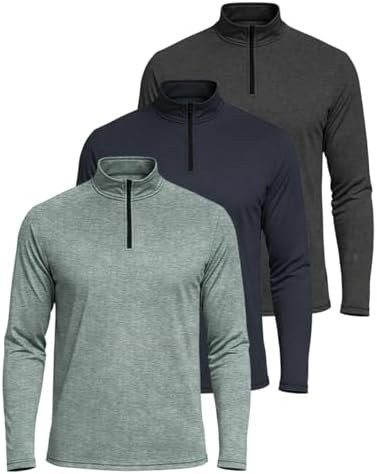 Real Essentials 3 Pack: Men's Dry-Fit Active Quarter Zip Long Sleeve Athletic Performance Pullove... | Amazon (US)