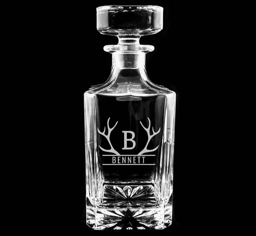 Engraved Antlers Whiskey Decanter, Monogrammed Gift, Etched Decanter, Groomsmen Gifts, Best Man, ... | Etsy (US)