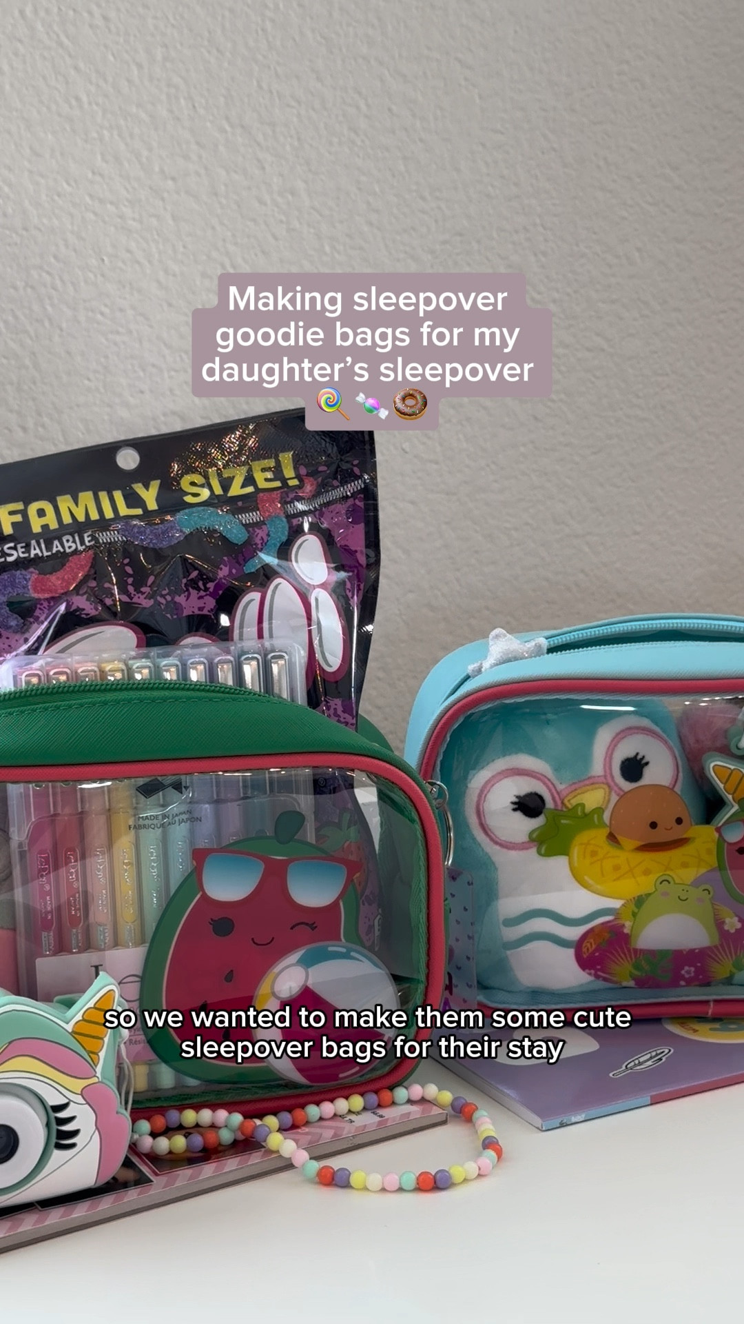 I wanted to make sleepover goodie bags for Laila’s sleepover to make the kids feel right at home! I tried to pick items that they could use together such as cameras for the kids and mad libs! We went with a squishmallow theme since kids love squishmallows these days, plus they are extra cuddly for a sleepover!

| playroom, playroom decor, playroom inspo, playroom fun, toys, toddler activities, motherhood, playtime, mama, screen free play, sleepover ideas, sleepover goodie bags |

#playroom #playroomdecor #playroominspo #playroomdesign #playrooms #playroomideas #playroomorganization #playroomstyling #playroommakeover #playroomfun #playroomfurniture #kidspace #kidspaces #playroomfun #playroominteriors #toddleractivities #screenfree #sleepoverinspo #sleepoverideas

#LTKfamily #LTKkids #LTKparties