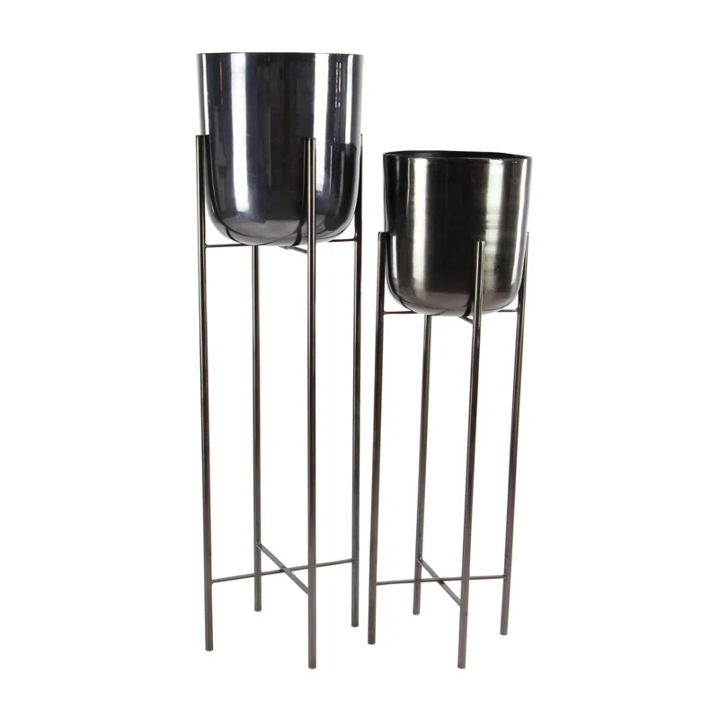 Egbert Contemporary 2-Piece Metal Pot Planter Set | Wayfair North America