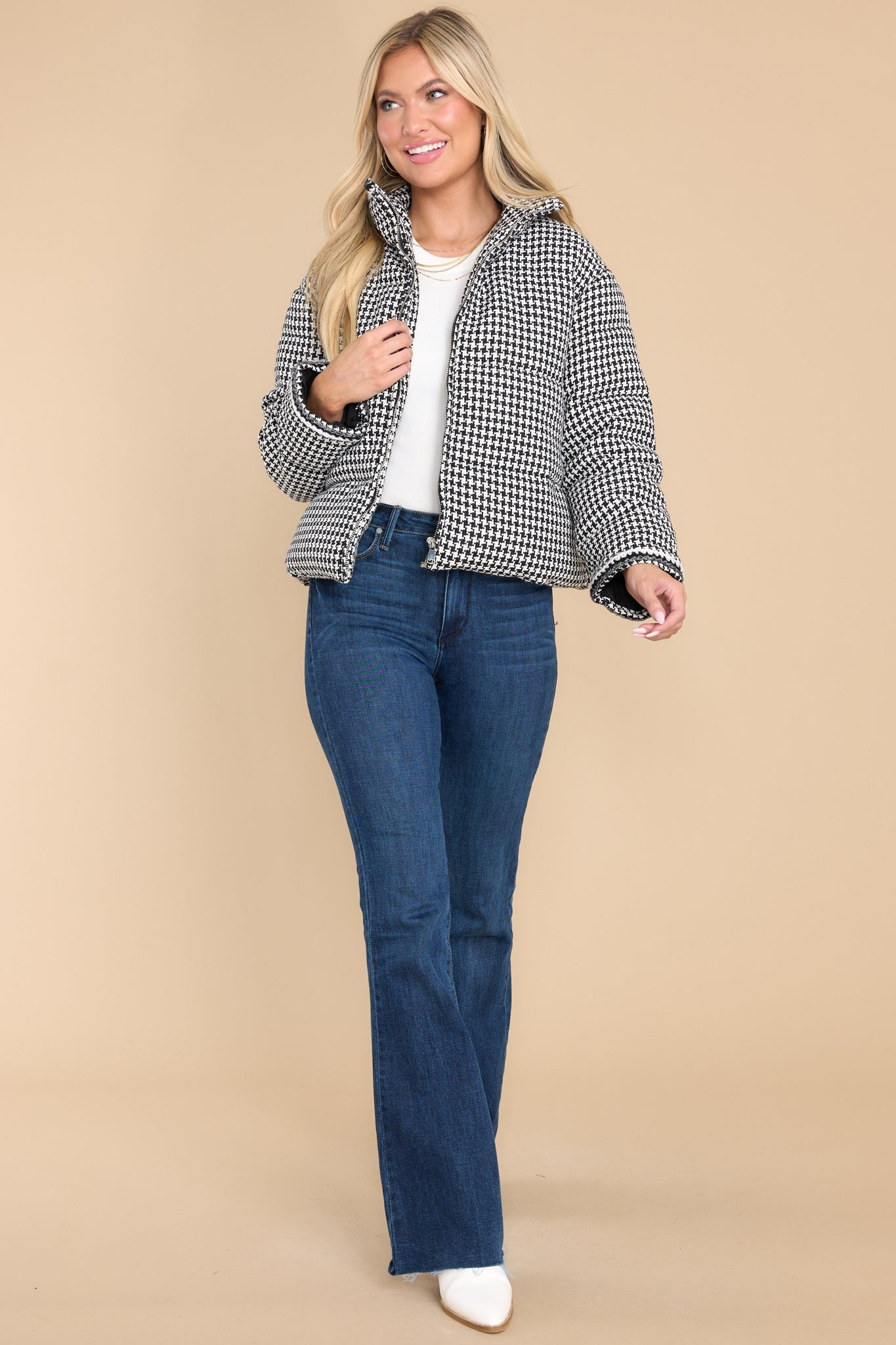 Outside The Box Black And White Jacket | Red Dress 