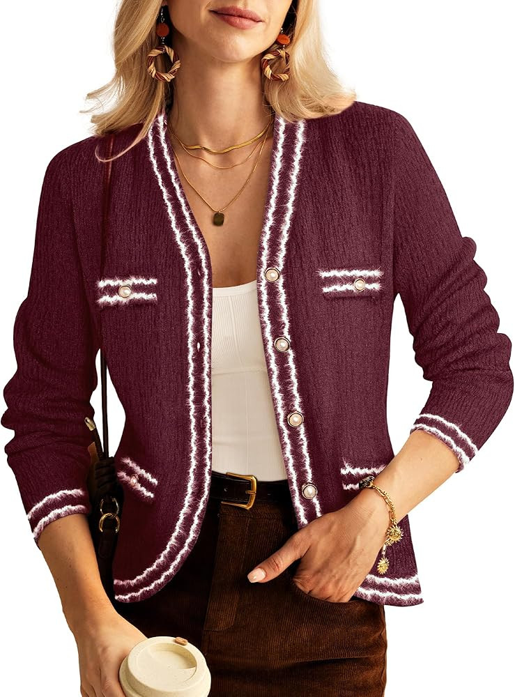 GRACE KARIN Women's Cropped Cardigan Sweaters Long Sleeve Elegant Pearl Button Down Knit Open Fro... | Amazon (US)