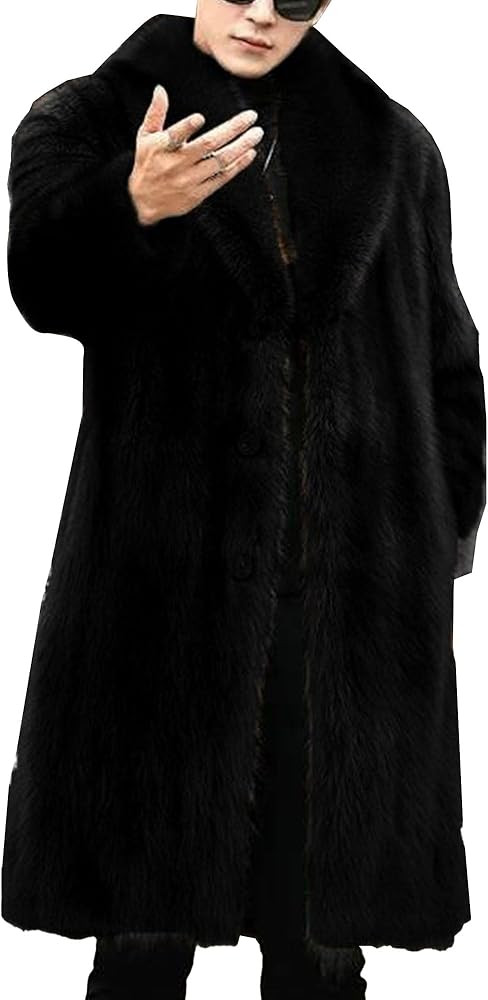 Qolkmuiy-GJ Men's Long Fluffy Faux Fur Coat Thicken Soft Fur Jacket Outerwear Winter Faux Mink Lo... | Amazon (US)