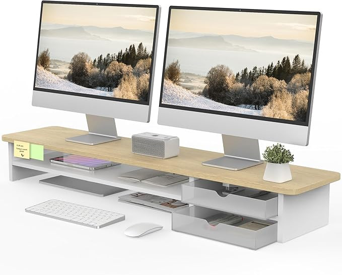 Fenge Monitor Stand, Dual Monitor Riser, 42.5inch Large Desk Computer Monitor Stand Riser with Dr... | Amazon (US)