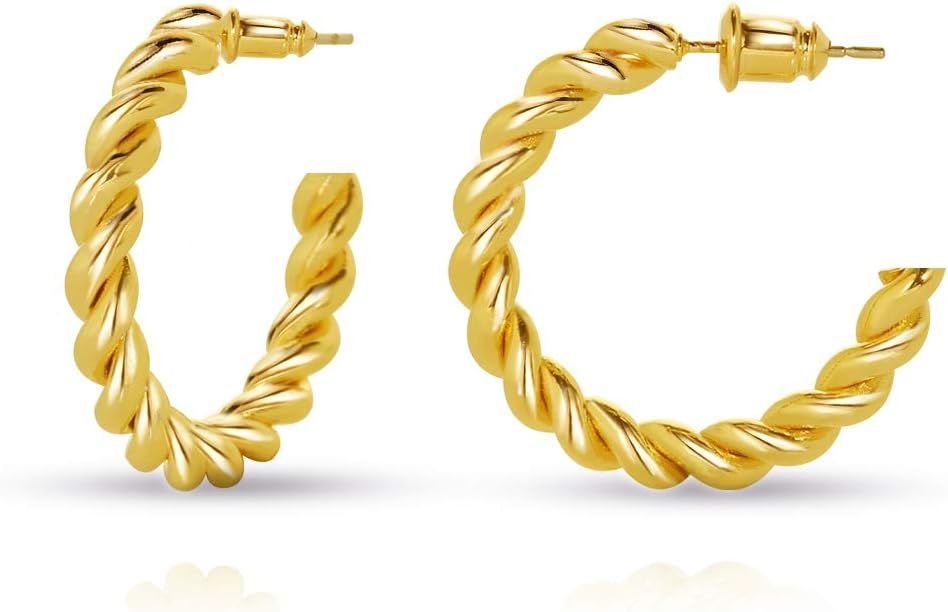 LILIE&WHITE Twisited Gold Chunky Hoop Earrings For Women 14K Gold Plated High Polished Lightweigh... | Amazon (US)