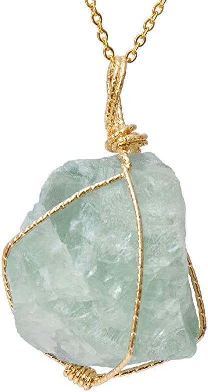 CXD-GEM Wire Wrapped Raw Gemstone Crystal Pendant Necklace Handmade Natural Healing Crystal Jewel... | Amazon (US)