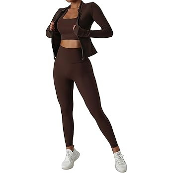 Women’s 3 Piece Workout Set – Sports Bra, Leggings & Jacket with Thumbholes – Yoga Outfit A... | Amazon (US)